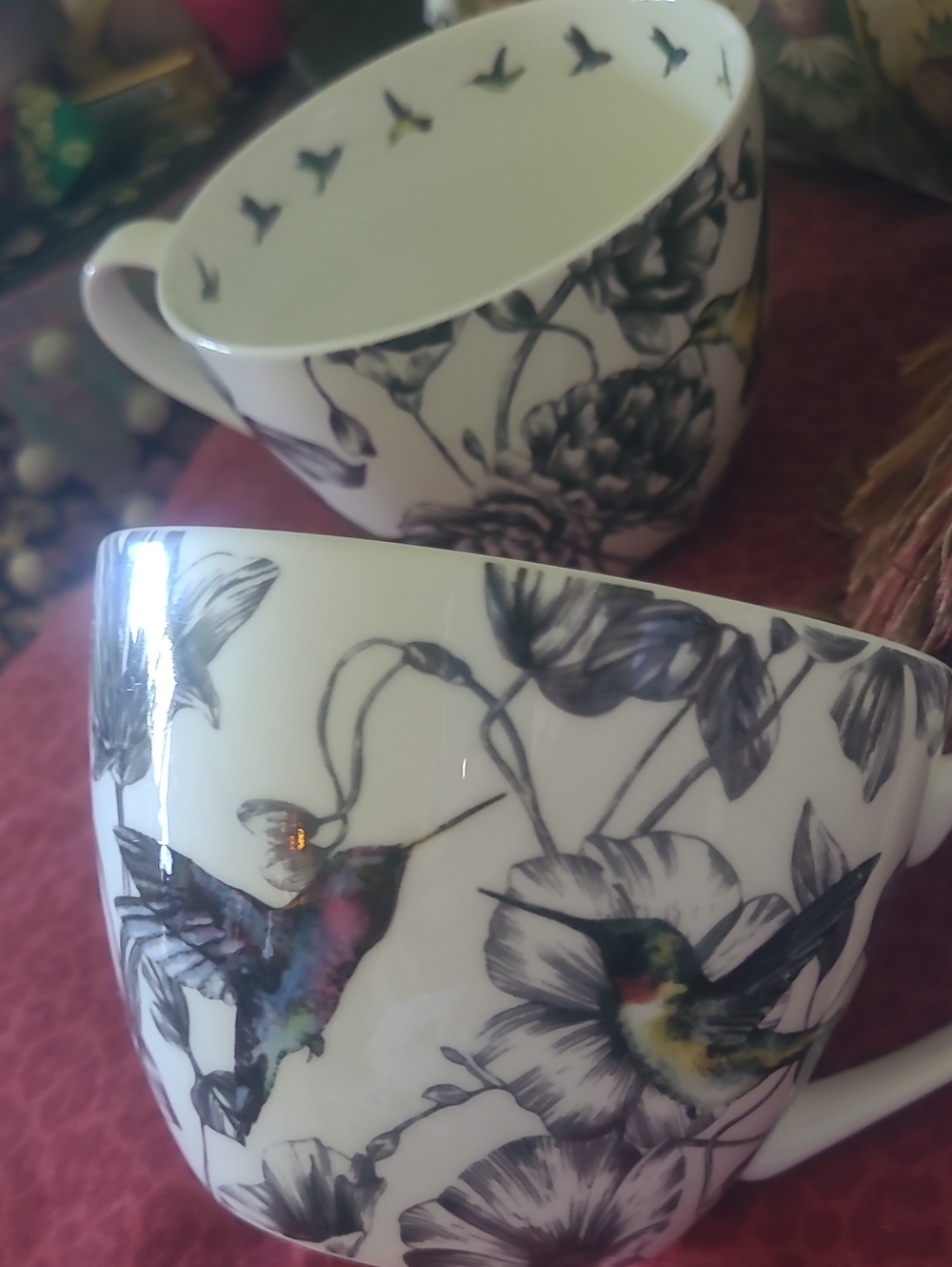 White Floral Hummingbird Porcelain Tea Cups PORTOBELLO by - Set of 2 - Picture 3 of 5